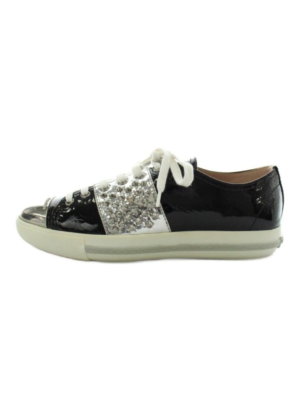 Miu Miu Miu Studded Enamel Patent Low Cut Sneakers 38 Black